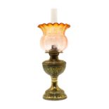 A French brass oil lamp,