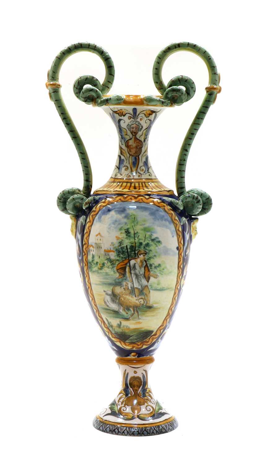 A Cantagalli type maiolica urn vase,