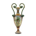 A Cantagalli type maiolica urn vase,