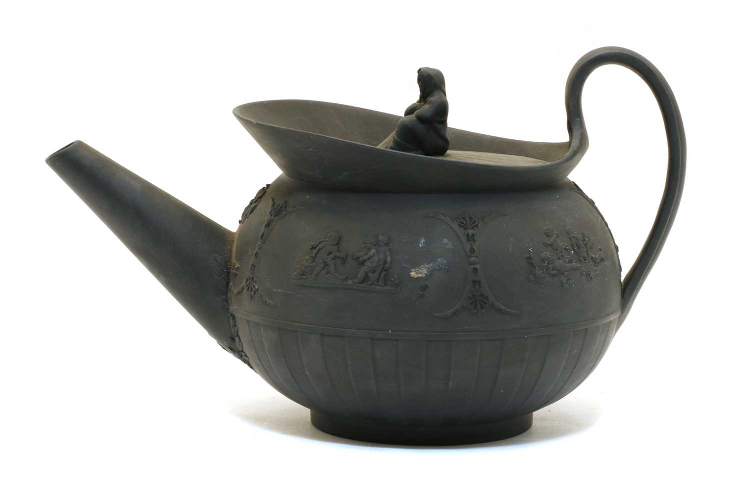 A Wedgwood black basalt teapot and cover,