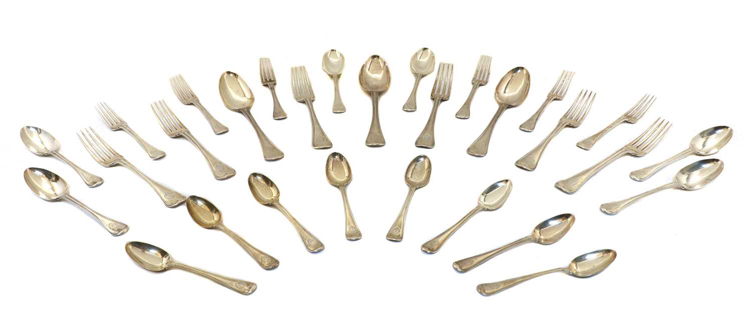 A part set of old English and thread pattern cutlery