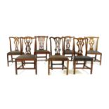 A mixed set of seven George III mahogany dining chairs,