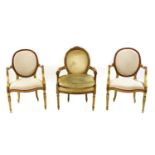 A pair of French Louis XVI-style giltwood fauteuils,