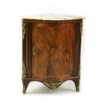 A French walnut bow front corner cupboard,