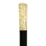 AN IVORY-MOUNTED WALKING CANE,