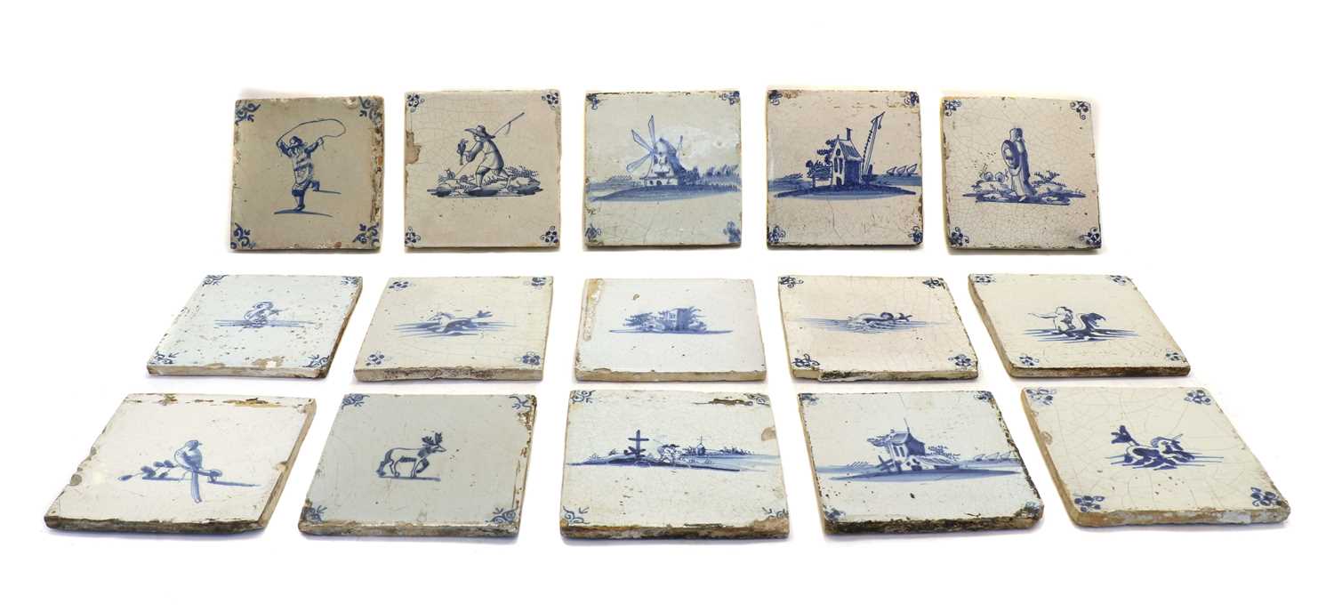 A box of 18th and 19th century Delft tiles,