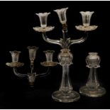 A pair of Regency period cut glass table candelabra