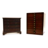 A mahogany table top collector's cabinet of 10 drawers,