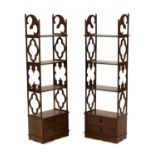 A pair of modern imported hardwood narrow bookshelves,