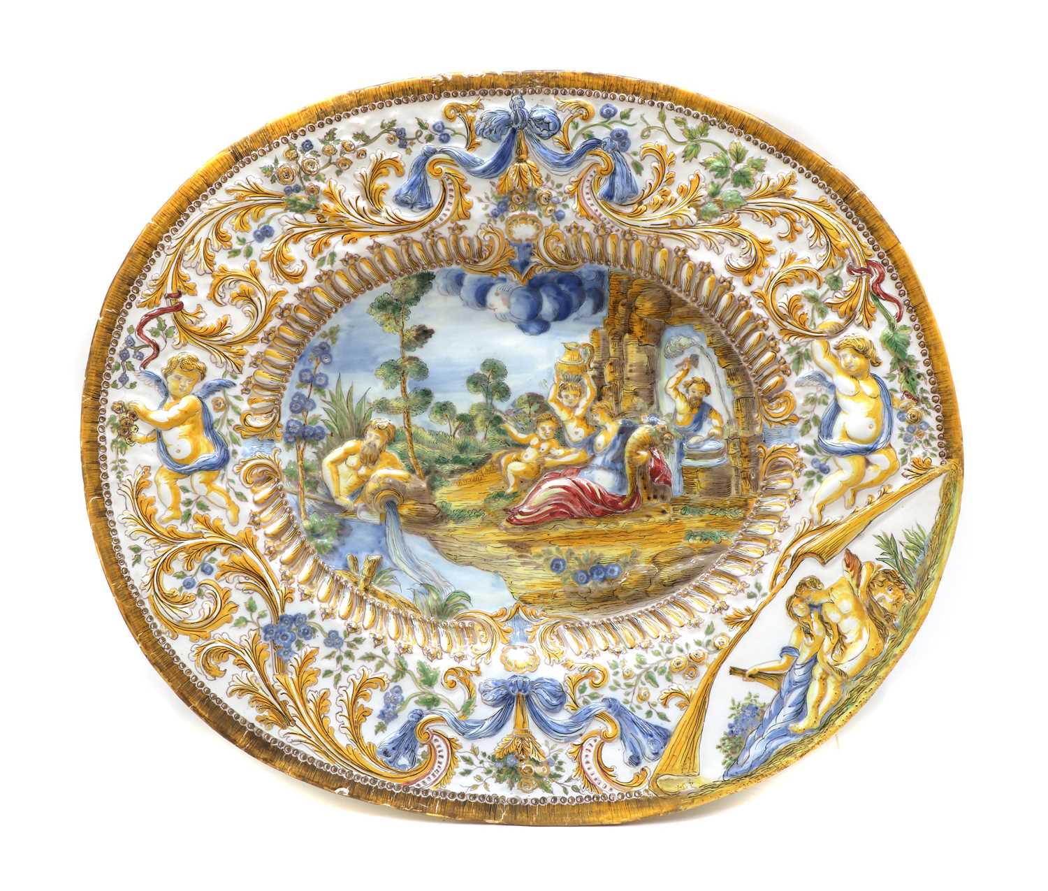 A large Italian oval Maiolica charger,