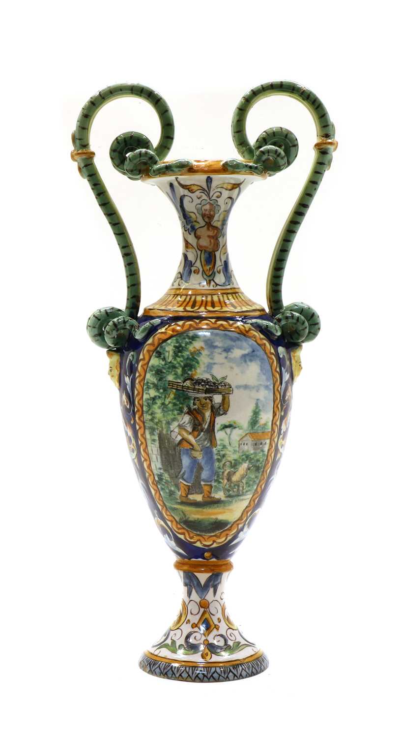 A Cantagalli type maiolica urn vase, - Image 2 of 3