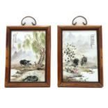A pair of Chinese enamelled porcelain plaques,