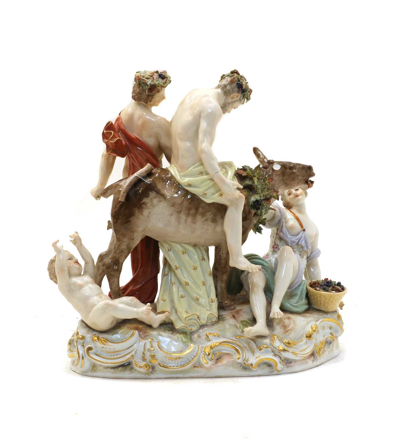 A Meissen porcelain figural group of the drunken Silenus, - Image 2 of 4