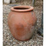 A large terracotta garden urn planter