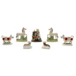 Ceramics, comprising: a pair of white Staffordshire horses,