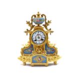 A French Louis XVI revival gilt and porcelain cased mantel clock,