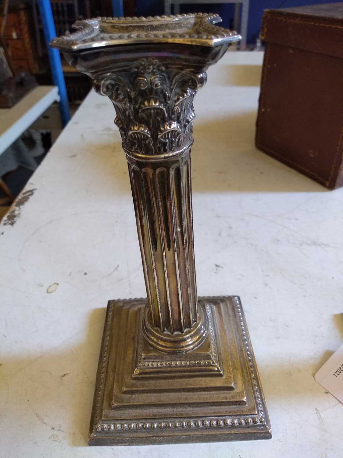 A pair of silver Corinthian column candlesticks, - Image 4 of 6