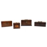 Four 19th century boxes, woods include mahogany,
