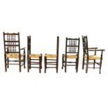 A matched set of nine oak, ash and elm Lancashire spindle-back chairs,