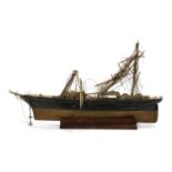 A 19th century wooden and bone three masted sailing ship,