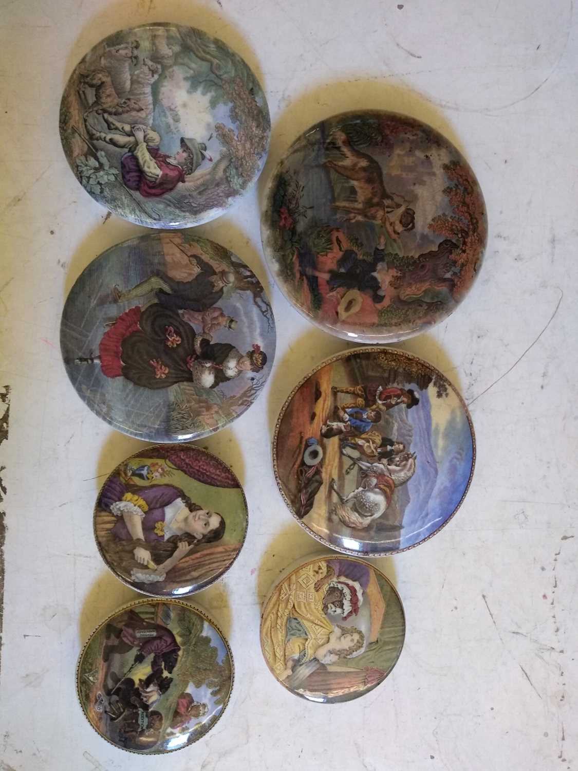 Twelve Victorian coloured pot lids, - Image 3 of 6