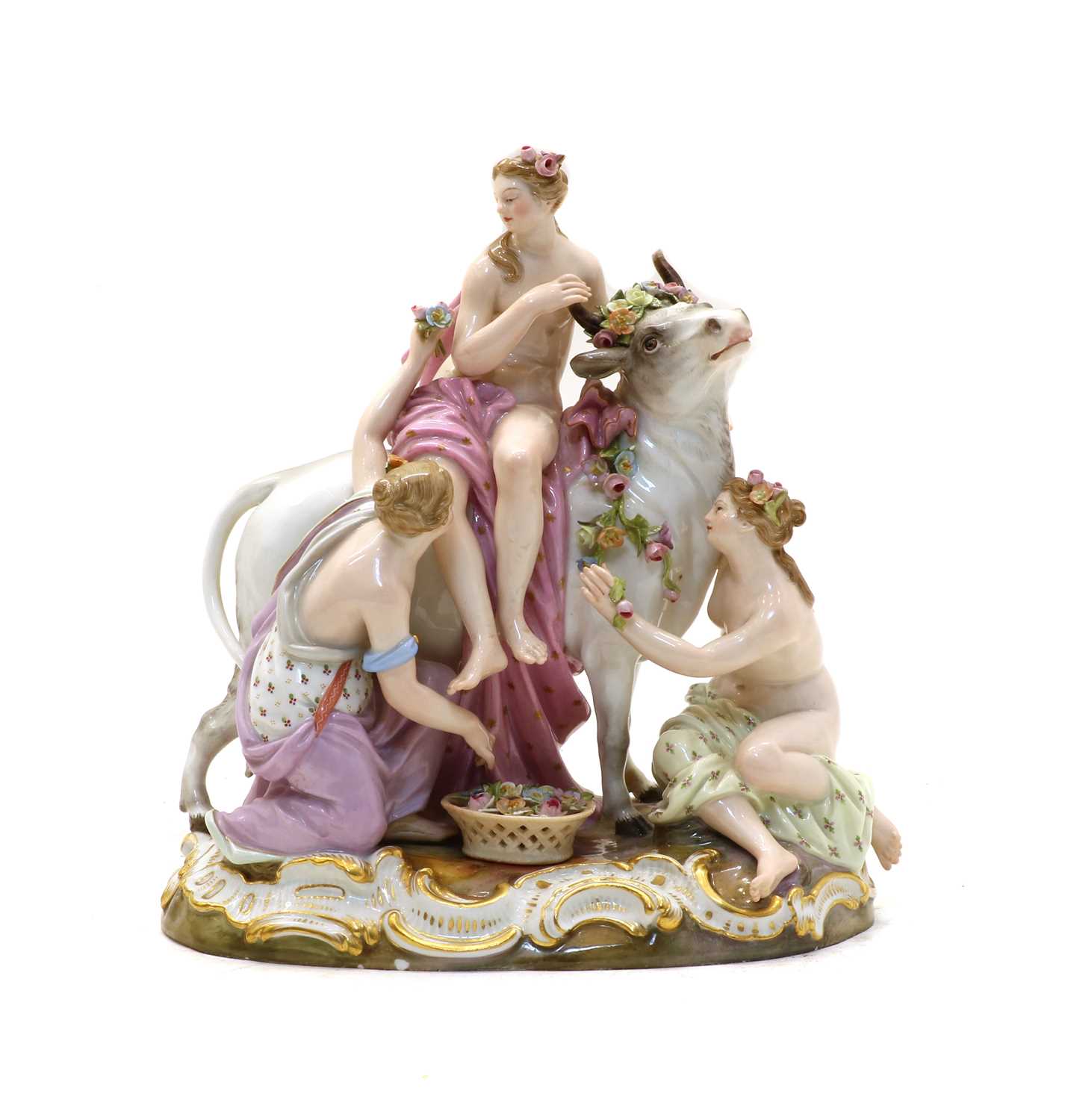 A Meissen porcelain figural group depicting Europa and the Bull,