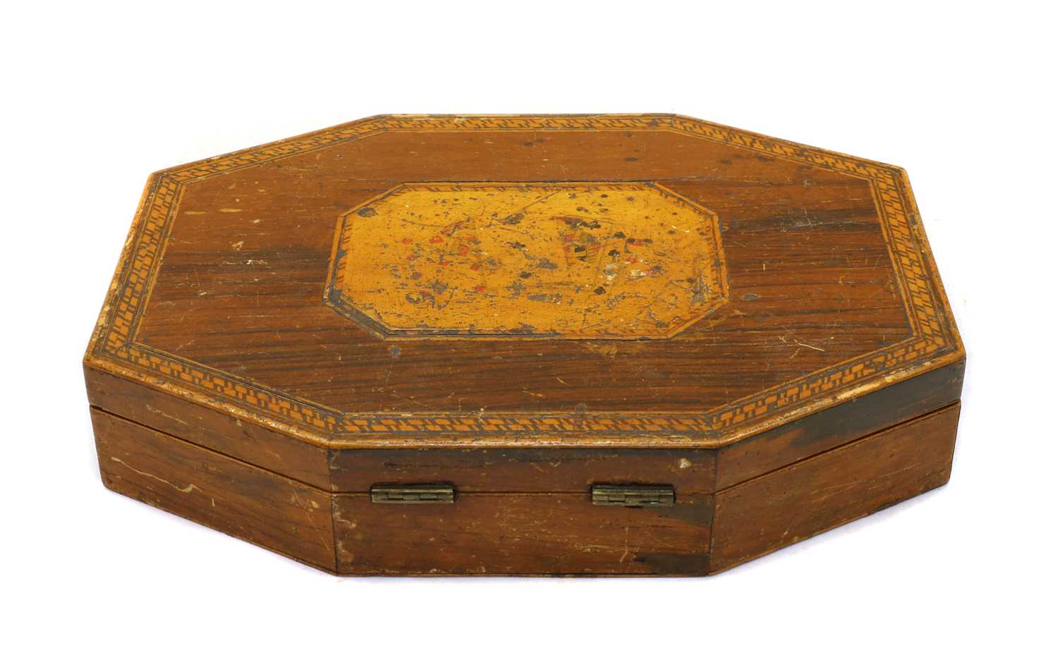 A 19th century wooden games box with mother of pearl gaming counters - Image 4 of 4