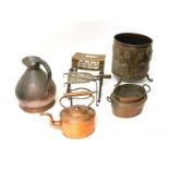 Copper and brassware, comprising: a 19th century Dutch brass and copper coal bin,