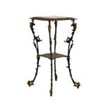 A square fancy metal table with marble top,