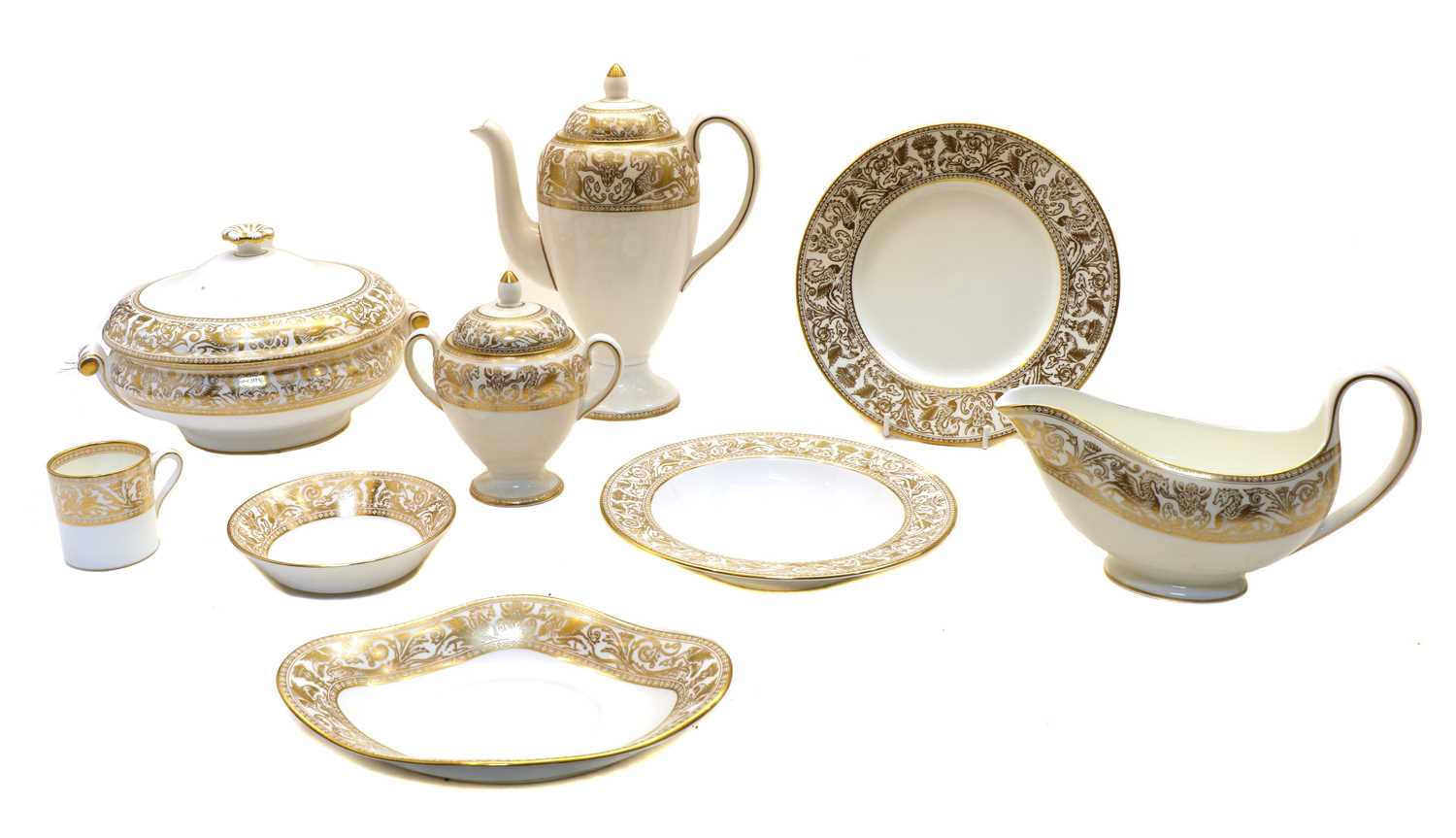 A comprehensive Wedgwood 'Gold Florentine' dinner, tea and coffee service,