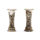 Pair of Edwardian silver posy vases,