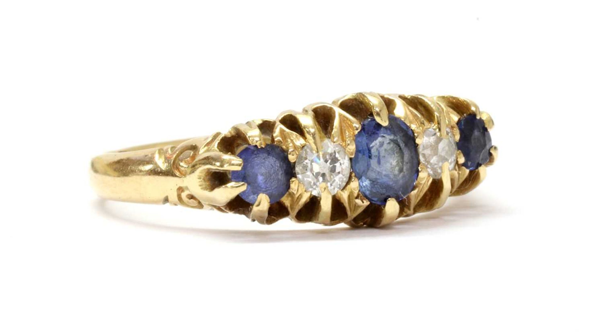 An Edwardian 18ct gold sapphire and diamond five stone ring, - Image 3 of 3