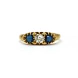 An Edwardian gold diamond and sapphire three stone ring,