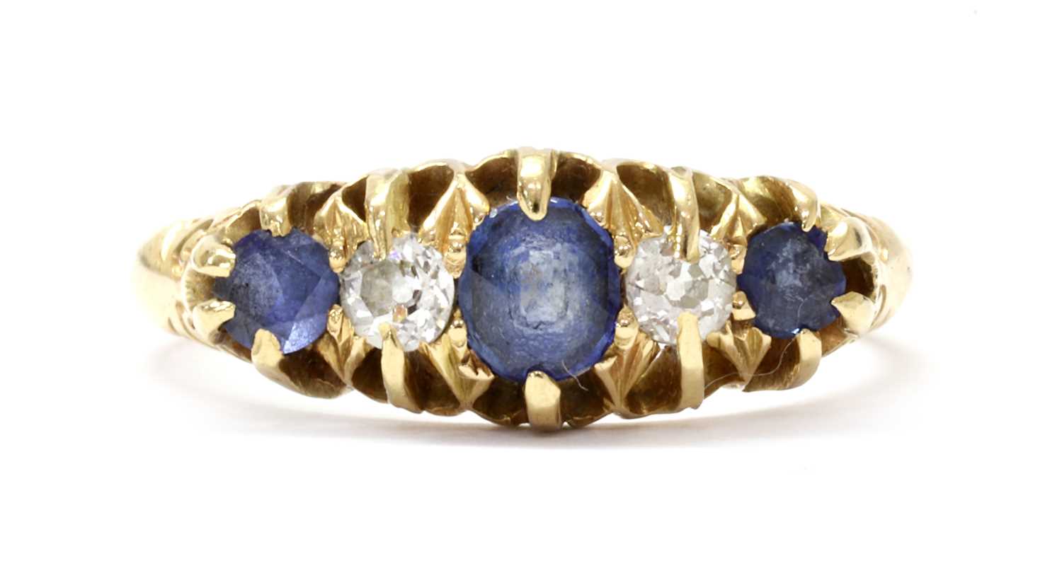 An Edwardian 18ct gold sapphire and diamond five stone ring,