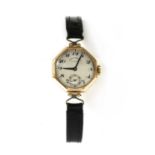 A ladies' 9ct gold Goldsmiths and Silversmiths Co. Ltd. mechanical strap watch,