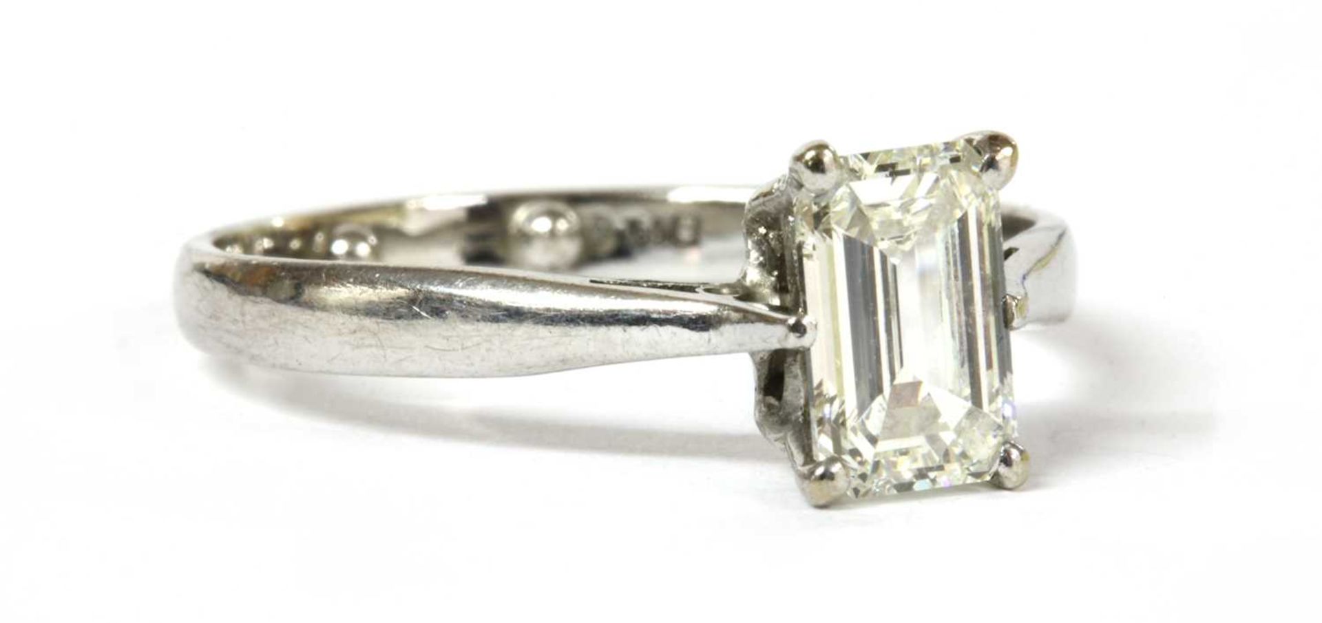 An 18ct white gold single stone emerald cut diamond ring, - Image 2 of 3