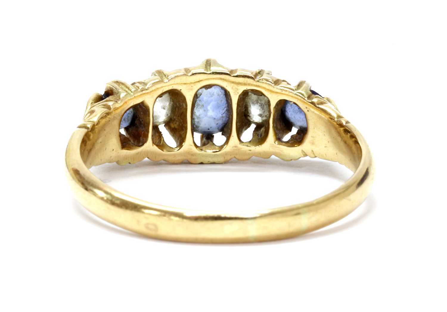 An Edwardian 18ct gold sapphire and diamond five stone ring, - Image 2 of 3