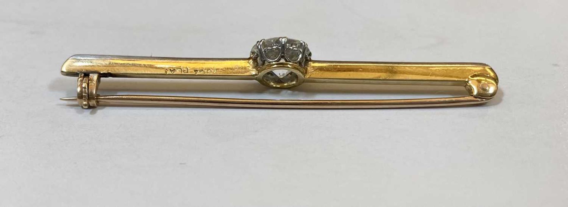 A gold and platinum single stone diamond bar brooch, - Image 2 of 5