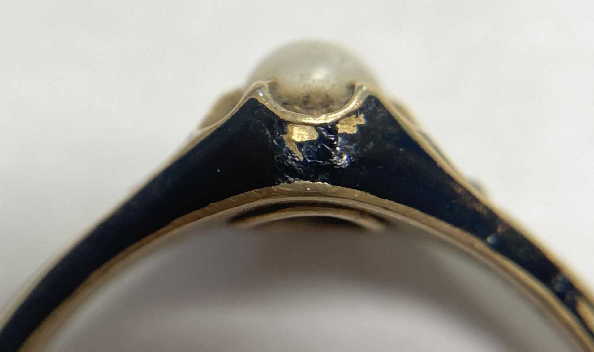 A Victorian gold enamel, split pearl and diamond memorial ring, - Image 9 of 9