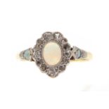 A gold opal and diamond cluster ring,