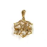 A gold split pearl pendant/brooch,