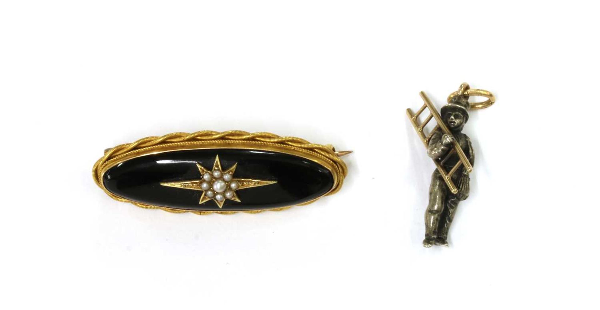 A Victorian gold onyx and split pearl brooch,