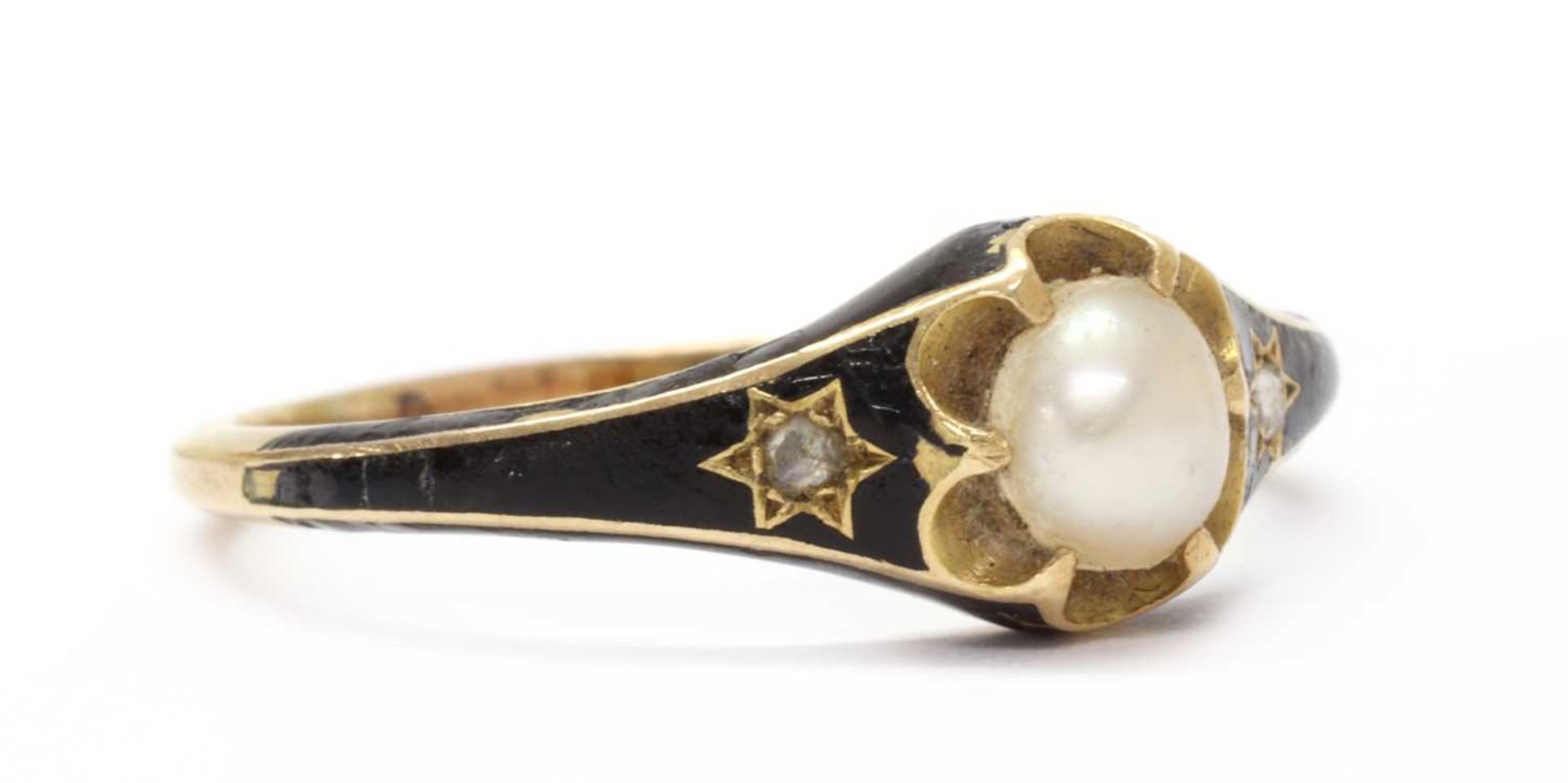 A Victorian gold enamel, split pearl and diamond memorial ring, - Image 2 of 9