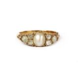 A Victorian gold split pearl and diamond ring,