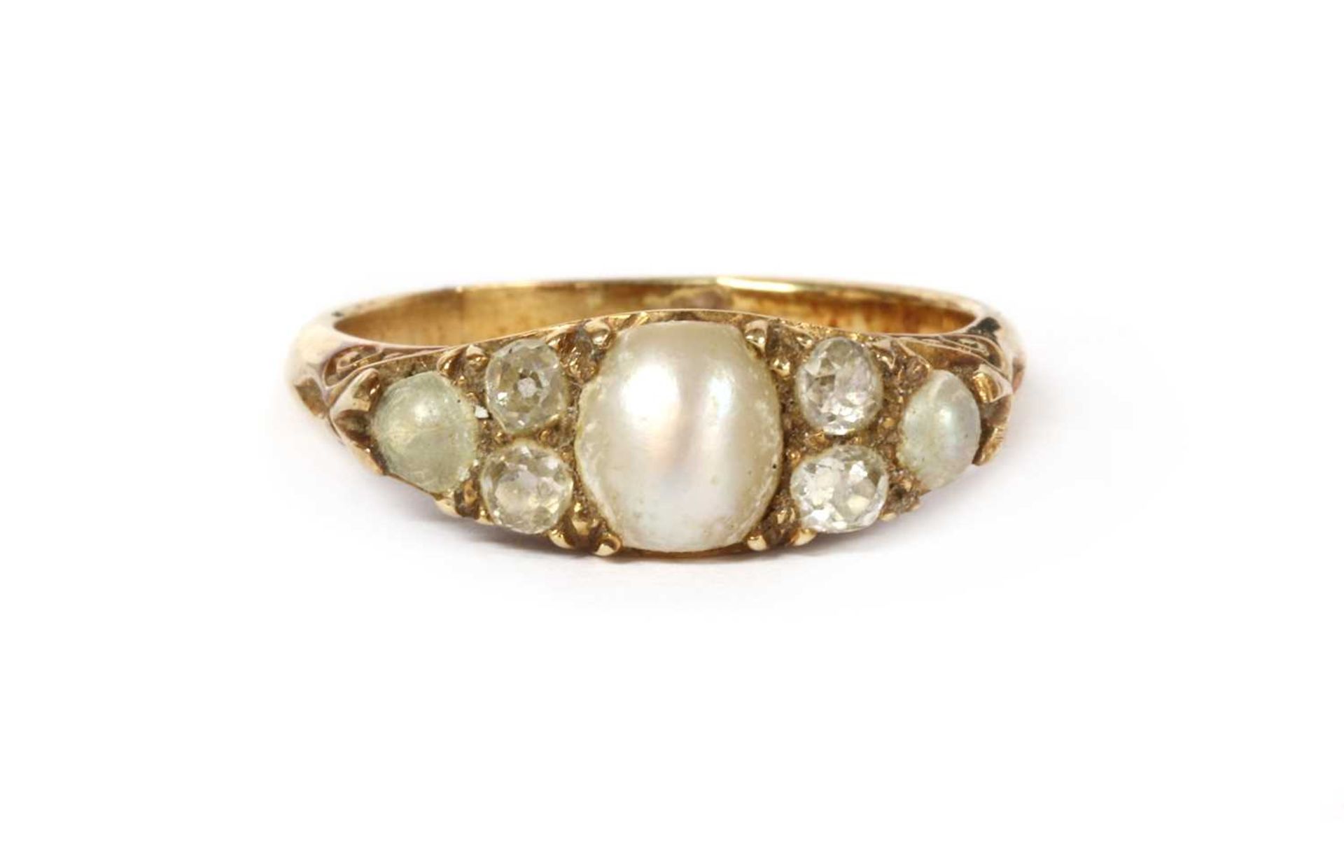 A Victorian gold split pearl and diamond ring,