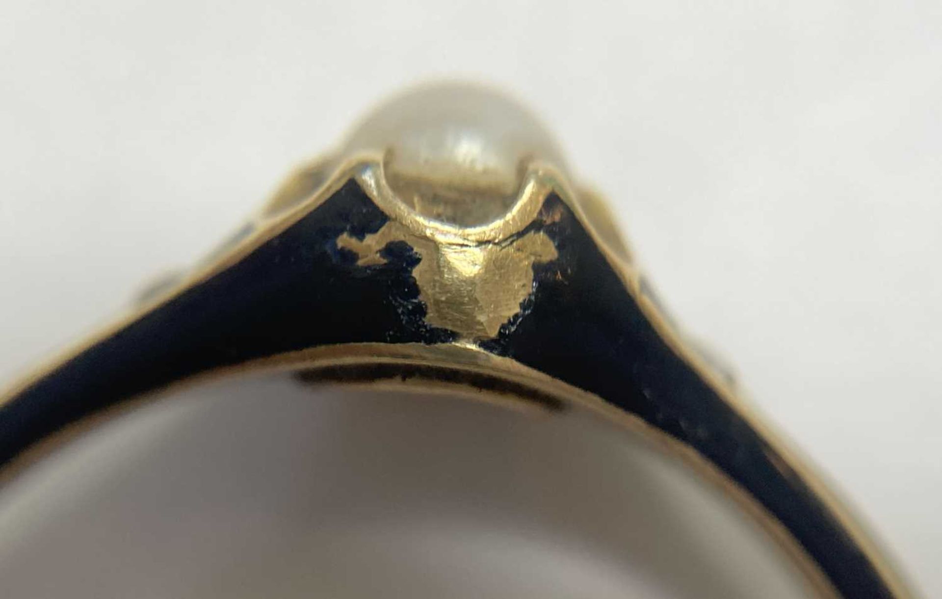 A Victorian gold enamel, split pearl and diamond memorial ring, - Image 7 of 9