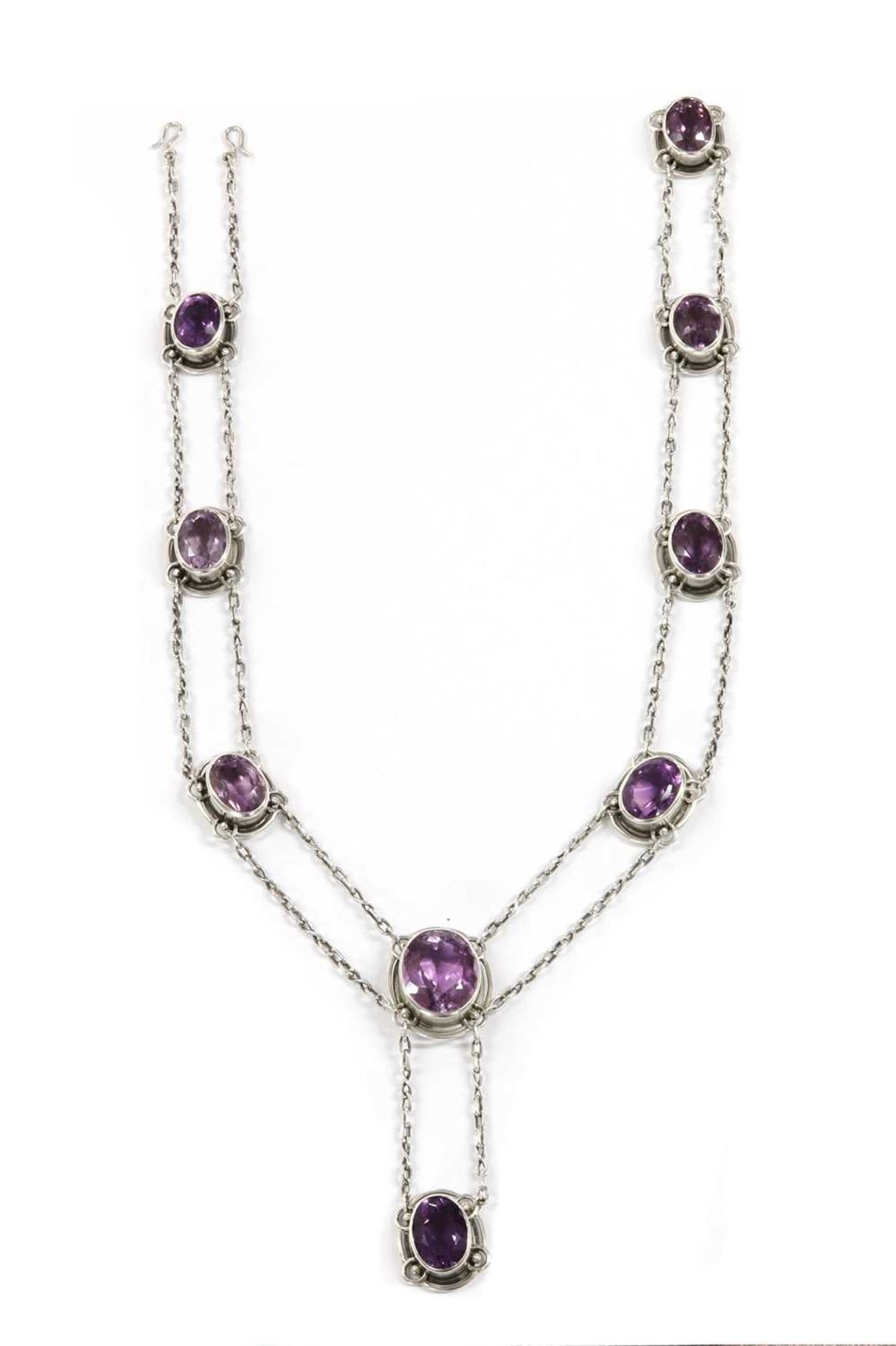 An Art Nouveau silver amethyst necklace, by Murrle Bennett & Co., c.1910,