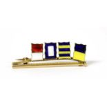 A gold enamel signal flag brooch, by Benzie of Cowes,