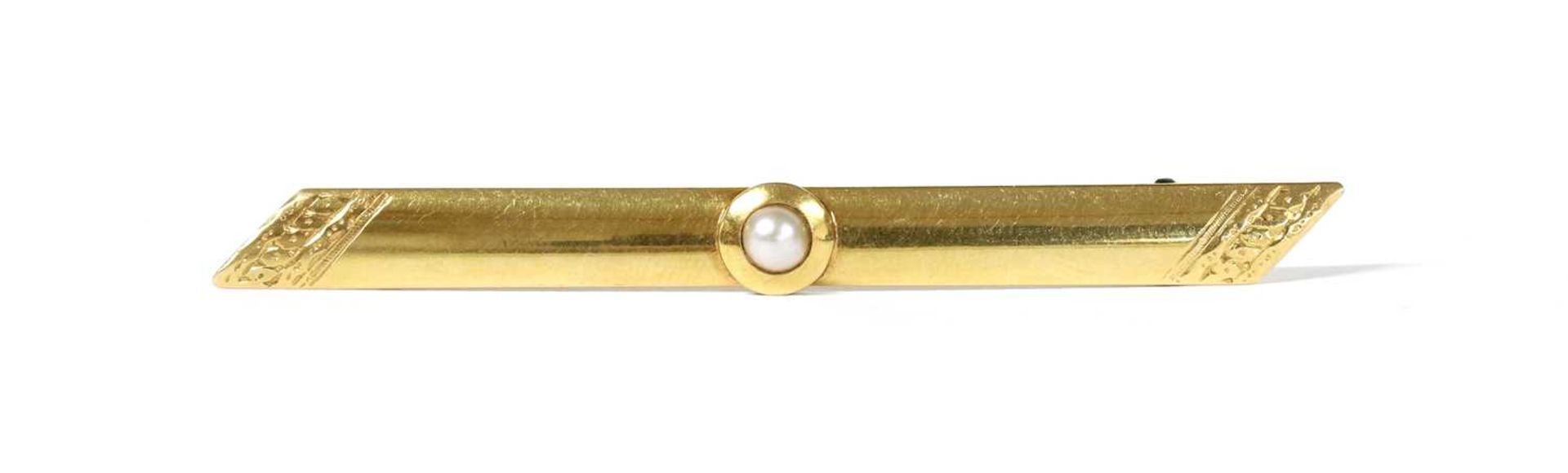 A Swedish gold pearl bar brooch,