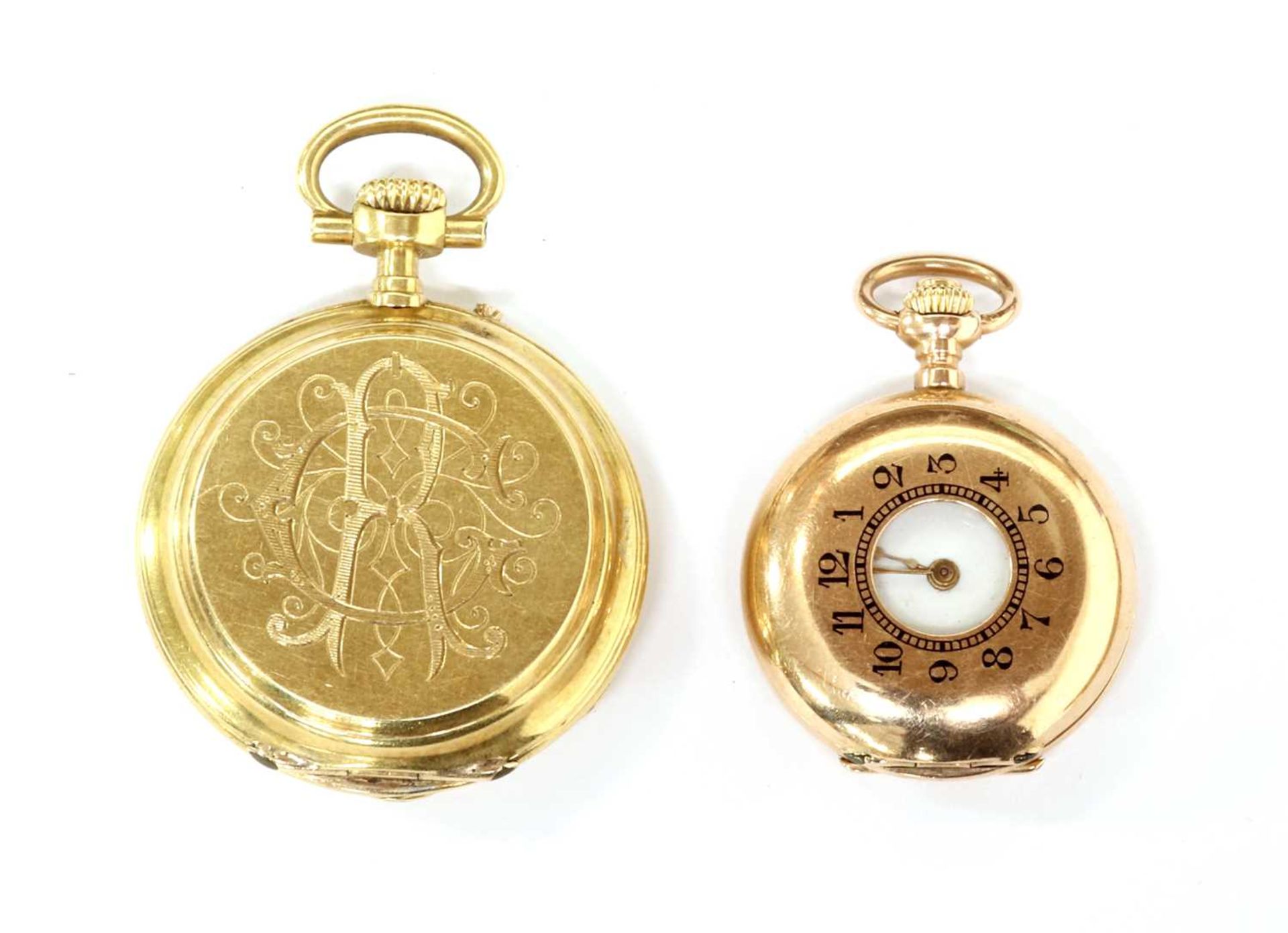 A gold pin set hunter fob watch,